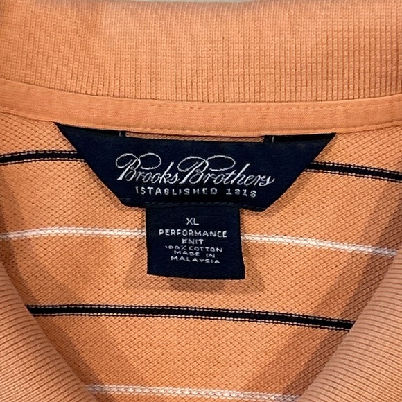 Brooks Brothers Performance Knit Shirt Men's XL Orange Stripe Short Sleeve Polo - Picture 3 of 8